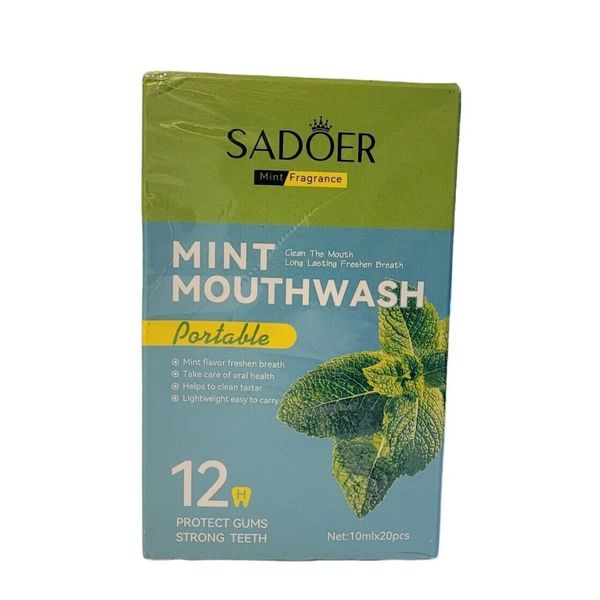 Sadoer MINT Mouthwash Box of 20 Portable Packs Travel Oral Health Protect Gums