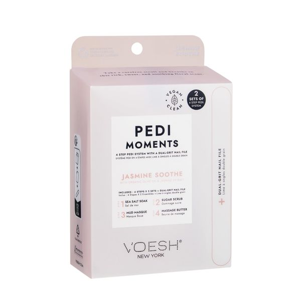 VOESH Pedi Moments, Two Sets of Pedi in a Box 4 Step + a Nail File, Jasmine Soothe, Spa Pedicure Kits, Nail Kit, At Home Pedi, Pedicure Prep, Pedicure Supplies, Self-Care Kit