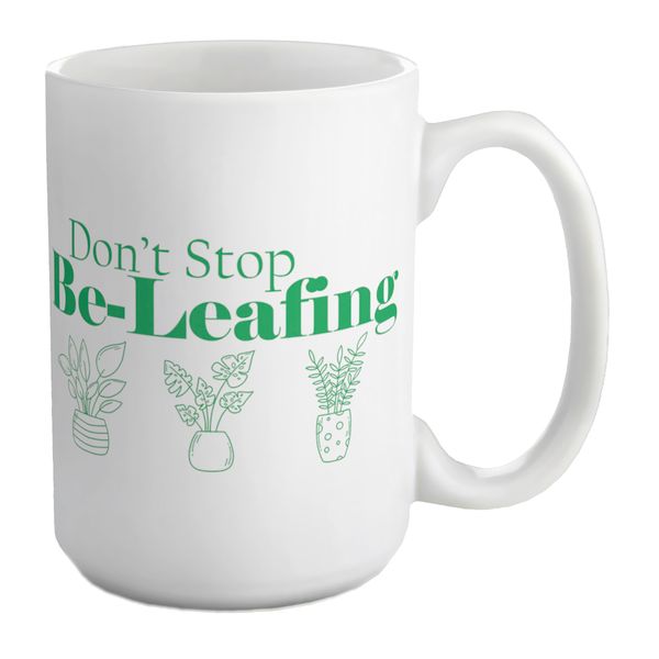 Shopagift Don't Stop Be-Leafing Funny Vegetable Patch Mug White 15oz Large Ceramic Cup