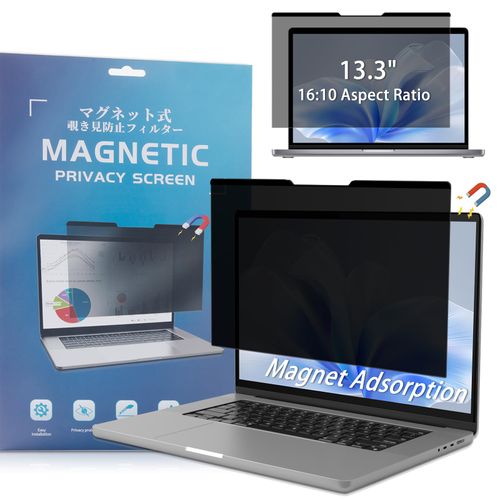 VanHooc Magnetic Privacy Screen 13.3" 16:10 for Laptops - 2-Sided Removable Anti-Peeping/Anti-Glare, Blue Light Block, UV Protect, Reduce Strain, Fits Chromebook/Lenovo/HP/Dell/Acer/ASUS/XPS