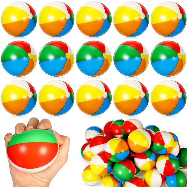 Chitidr Mini Beach Stress Balls 2.5 Inch Relief Stress Ball Rainbow PU Foam Stress Balls Swimming Pool Game Toy Sports Ball Hawaiian Party Favors for Boy Girl School Carnival Summer Birthday(36 Pcs)