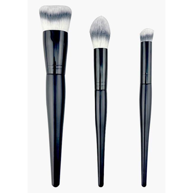 3PCS Makeup Brushes HAPPITON Powder Foundation Eye Face Brush Liquid Make Up Brush Premium Synthetic Bristles for Blending Liquid Cream Flawless Powder Buffing Stippling Concealer (Black)