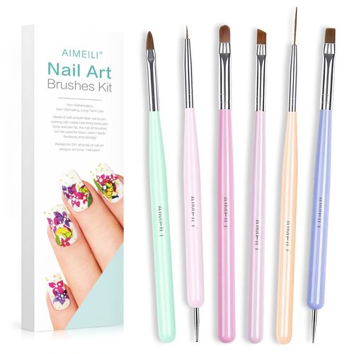 AIMEILI 6 Pieces Nail Art Brush Gel Nail Polish Nail Art Design Painting Tools Set