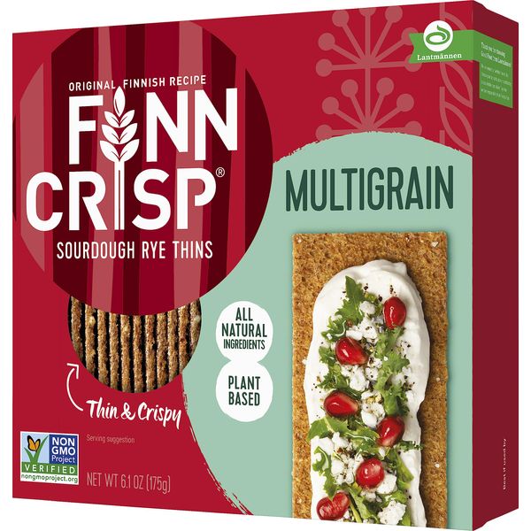 Finn Crisps Multigrain Crispbread 6.1oz | Thin, Crispy Multigrain Flatbread Crackers | Authentic Finnish Sourdough Crispbread | Multigrain Crackers by Finn Crisp [6.1oz/175gr Box]