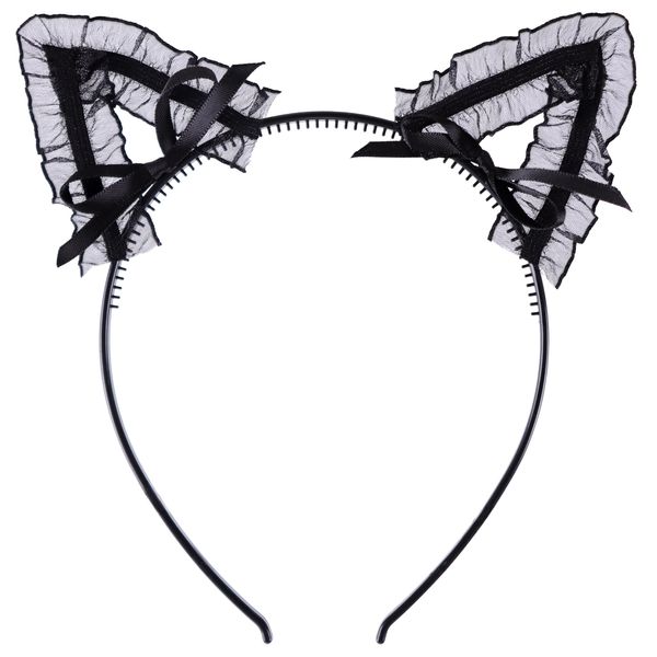 Bonnie Z. Leonardo Simple Comfortable Plastic Cat Ears Headband Lace Cat Bow Black