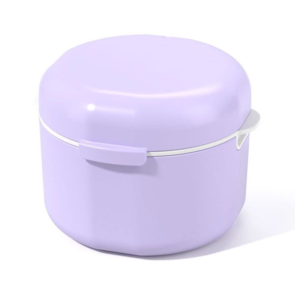 BINQILIN Denture Box Portable False Teeth Storage Container Denture Cleanning Box with Strainer Basket Denture Bath Case for Storing Soaking (Purple)