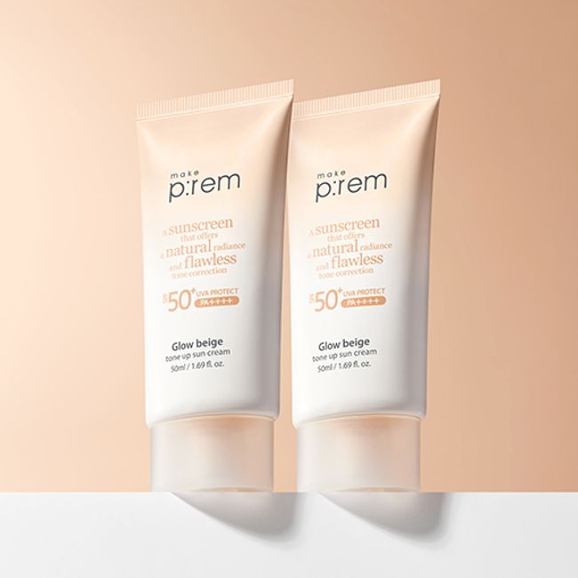 [Bundle of 2/Giveaway] Make Prem Glow Beige Tone-Up Sun Cream SPF 50+ PA++++ 50ml+50ml