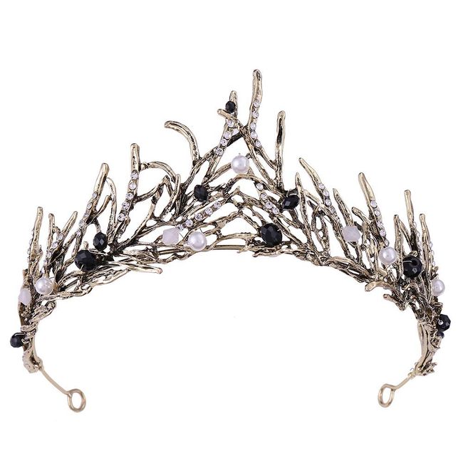 Women Black Hair Crown Vintage Wedding Tiaras Gothic Elf Headpiece Fancy Dress Headband for Bridal Carnival Prom Halloween Birthday Christmas Party Costume Accessories