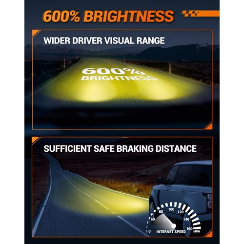 SEALIGHT H11 LED Fog Light Bulbs Yellow, 10000LM H8 H9 H16 Fog Lights LED Bulbs 600% Brightness Upgrade, 1:1 Size 100% Successful Installation for Trucks Cars, 3000K Golden Yellow, Pack of 2