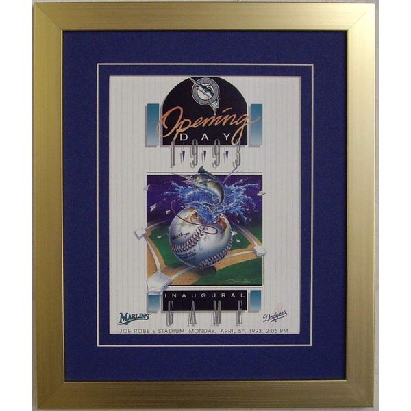 Sports Program and Magazine Frame Light Blue Matting Brushed Gold Frame