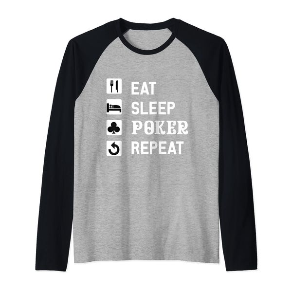 Eat Sleep Poker Repeat Playing Cards Game Holdem Player Raglan Baseball Tee