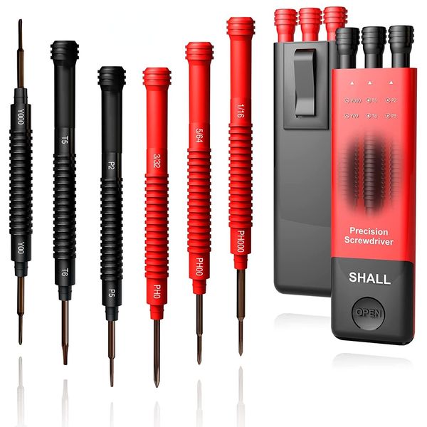 Shall 6-Piece Precision Screwdriver Set w/ Case, 12-Size Magnetic Mini Screwdrivers, DIY Repair Tools Kit (Double-end Phillips/Slotted/Torx/Pentalobe/Triwing)