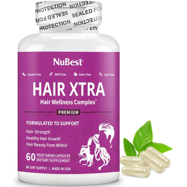 Hair Xtra - Hair Growth Vitamin for Faster Hair Growth - 60 Hair Growth Vegan Capsules - Natural Hair Thickening with Biotin, Zinc, MSM, B Vitamins, Choline - Hair Supplement, Hair Regrowth for Adults