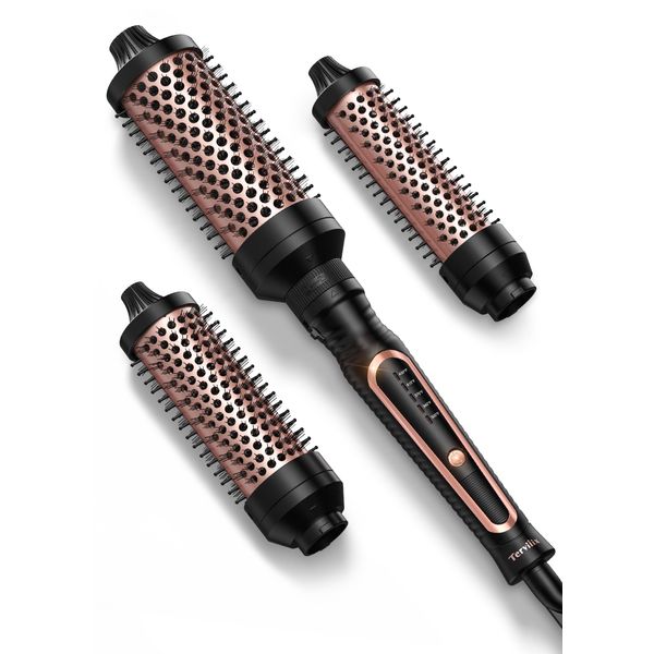 Terviiix PRO Thermal Brush Set for Blowout Look, Non-blowing Heated Round Brush with Adjustable Temp, 3-in-1 Curling Iron Brush with Detachable Head(1.25'',1.5'',1.77''),20S Fast Heating with Dual MCH