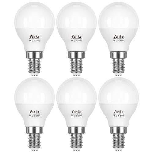 Vanke E14 LED Light Bulb, Small Edison Screw in Golf Ball Bulbs, 6W (Equivalent to 40W), Warm White 2700K, 470 Lumen, Pack of 6, Non-Dimmable