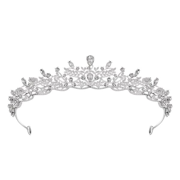 SWEETV Silver Tiara Crown for Women,Princess Tiaras for Girls,Crystal Retro Hair Accessories for Wedding Birthday Prom Pageant Quinceanera