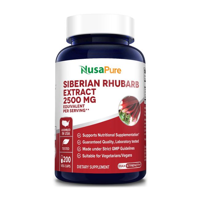 NusaPure Siberian Rhubarb 10:1 Extract 2500mg - 200 Veggie Capsules (Vegetarian, Non-GMO & Gluten-Free)