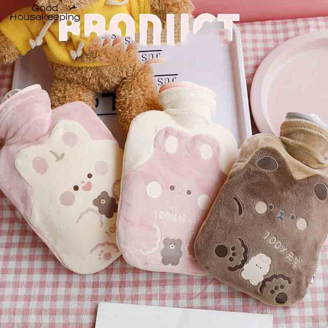 1pc Winter Pvc Hot Water Bag, Cartoon Plush Hot Water Bottle For Students,  Cute Warm Baby Water Bag