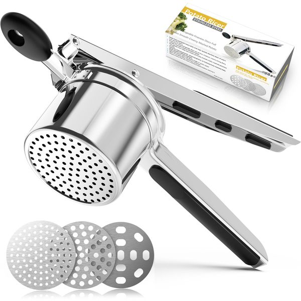 Potato Ricer,Ricer For Mashed Potatoes,Heavy Duty Potato Masher With 3 Interchangeable Discs,Potato Ricer Stainless Steel For Fluffy Mashed Potato,Spaetzle Maker,Potato Press,Passatelli Maker