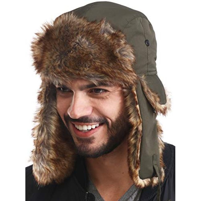 Trapper Hat with Faux Fur &Amp; Ear Flaps - Ushanka Aviator Russian Hat for Seri