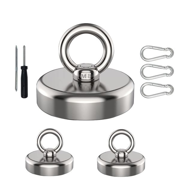 YESCUT Super Strong Magnetic Hook with Carabiner Magnet (Set of 3) Load Capacity 168.7 lbs (72 kg) Diameter 1.9 inches (48 mm) 304 Stainless Steel Strong Magnet, Rust Resistant, Removable Hook for Kitchen, Office, Work, Bathroom, Outdoor, Wall Hanging