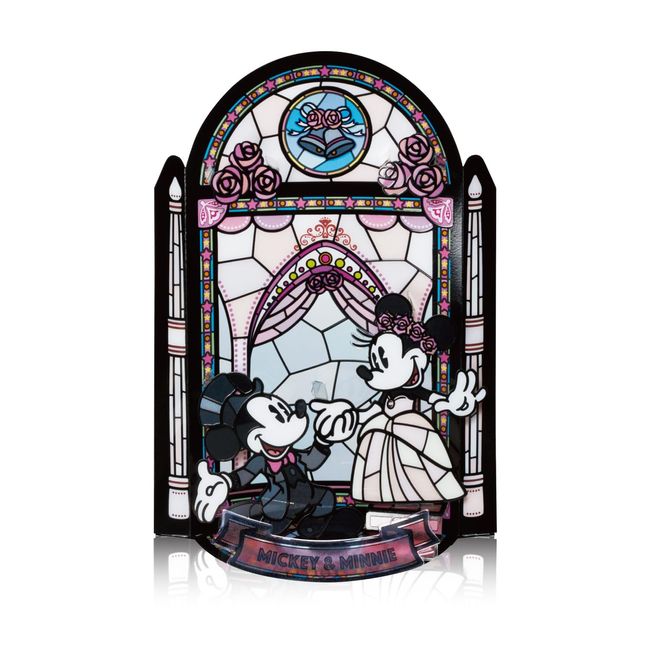 Kawada KT-021 Kumitera Mickey & Minnie (Stained Glass Design) 3.5 x 5.1 x 2.4 inches (9 x 13 x 6 cm), Craft Kit, Interior Decoration