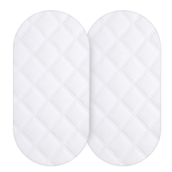 Yoofoss Waterproof Bassinet Mattress Pad Cover 2 Pack Fit for Hourglass/Oval Bassinet Mattress, Baby Bassinet Mattress Protector for Boys and Girls 32X16in White