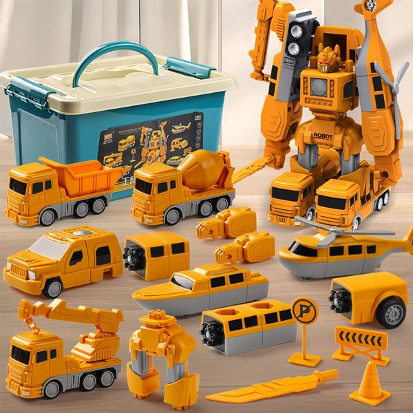 LEIDU Mangetic Transform Engineering Car Assembled Toys, Transforming Robot Car Toy, Kids' Play Construction Vehicles, Outdoor Toddlers Activities Toys Magnetic Blocks for Kids Age 3-8(Yellow-35pcs)