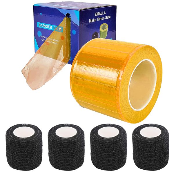 Barrierefolie with Tattoo Grip Tape - PEPAX 1200 Stück 15,2 x 10,1CM Barrierefolienrolle und 4 Stück Tattoo Grip Wrap Dental Einweg PE Schutzfolie zum Schutz vor Infektionen Dental Tattoo