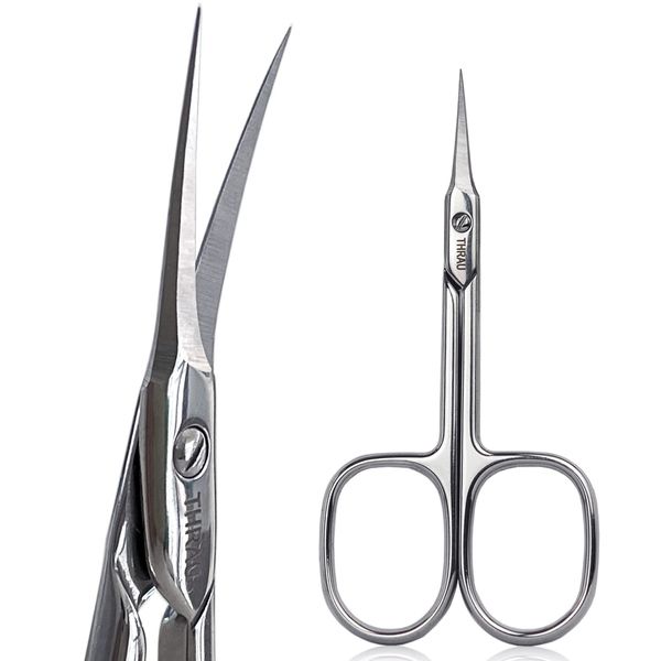 THRAU Cuticle Scissors Extra Fine for Women and Men, Profession Stainless Steel with Precise Pointed Tip Grooming Blades, Manicure, Pedicure, or Trim Nail, Eyebrow, Eyelash, and Dry Skin