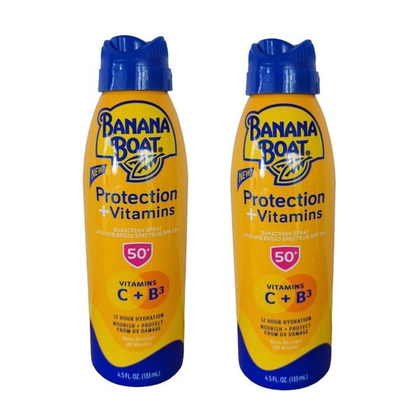 2 Banana Boat Protection & Vitamins Sunscreen Spray  4.5 oz SPF 50