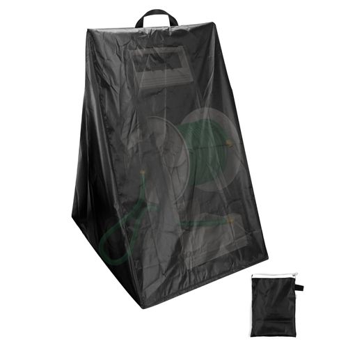 QWORK Garden Hose Reel Cover, Waterproof Free Standing Portable Water Hose Reel 210D Oxford Cloth Outdoor Protective Cover, 25.9" x24.8" x 34.6" for Furniture Veranda Patio Rolling Hose Cart