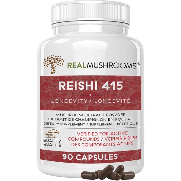 Real Mushrooms Reishi Capsules - Organic Mushroom Extract Supplement with Potent Red Reishi Mushroom for Longevity, Mood, Sleep, & Immune Support - Vegan Mushroom Supplement, Non-GMO, 90 Caps