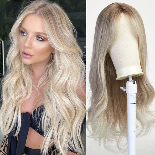 Esmee Long Wavy Blonde Wigs for Women Natuaral Synthetic Hair Heat Resistant Ombre Wig for Daily Party Cosplay Use