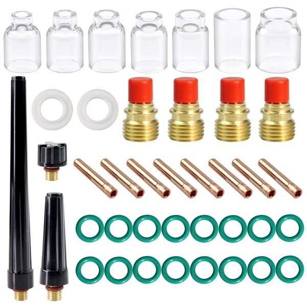 TIANLYLIN 40pcs TIG Gas Lens Collet Body & #4 ~ #12 Pyrex Cup Kit DB SR WP 9 20 25 TIG Welding Torch