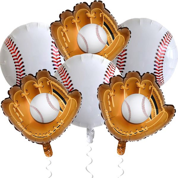 HILAVO Baseball Balloons Baseball Glove Balloons, 6PCS 18 Inch Sports Balloons Foil Baseball Balloons for Kids Boys Baby Shower Baseball Birthday Party Decorations