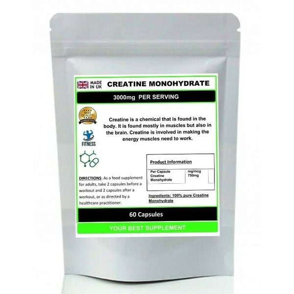 CREATINE MONOHYDRATE Capsules 3000mg Pure Premium Quality (HIGH Absorbent) 120