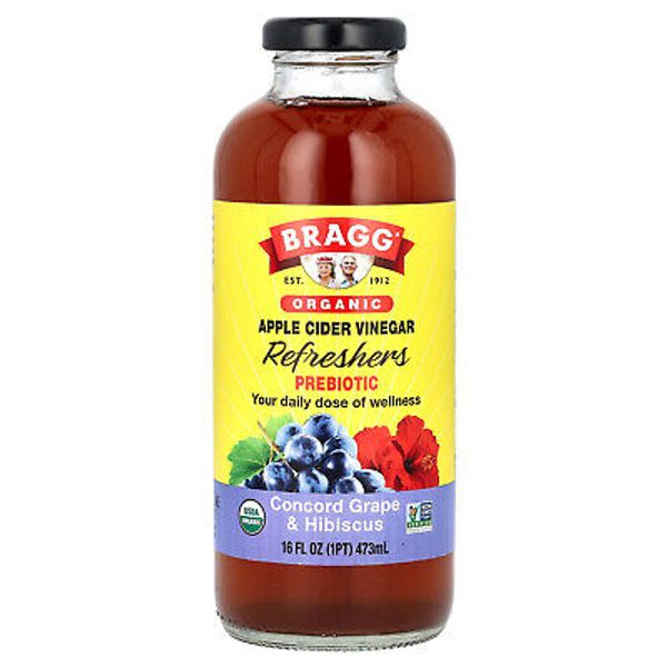 Organic Apple Cider Vinegar Refreshers, Prebiotic, Concord Grape & Hibiscus, 16