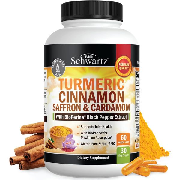 BioSchwartz Turmeric Supplement with Saffron, Cinnamon and Cardamom plus Bioperi