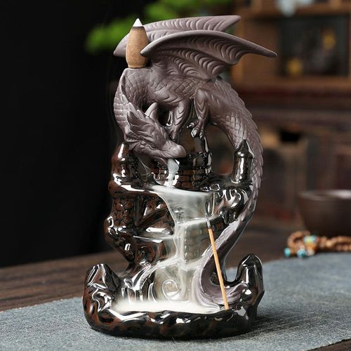 SKILBEAIA Dragon Backflow Incense Burner Incense Cone Sticks Holder Home Decor Porcelain plated 20 Backflow Incense Cones 30 Incense Stick for home and office
