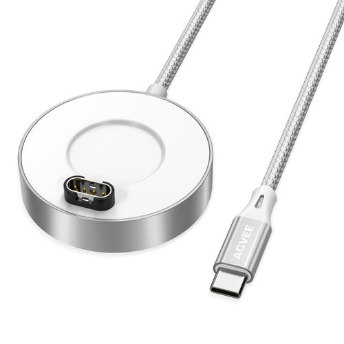 AGVEE 5ft Aluminium Ultra Thin Charger Dock Charging Station Compatible with Garmin Watches Vivoactive 3 4, Fenix 7 6 5, Forerunner, Instinct, Venu, Tactix, D2, Quatix, Silver