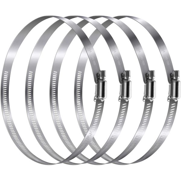 Voarge 4 Pieces Adjustable 304 Stainless Steel Duct Clamps Hose Clamp, 6 Inch, Home Worm Drive Gear Gas Water Pipe Ducting Clamp for Flexible Hose Tube, Adjust Diameter 141mm-165mm