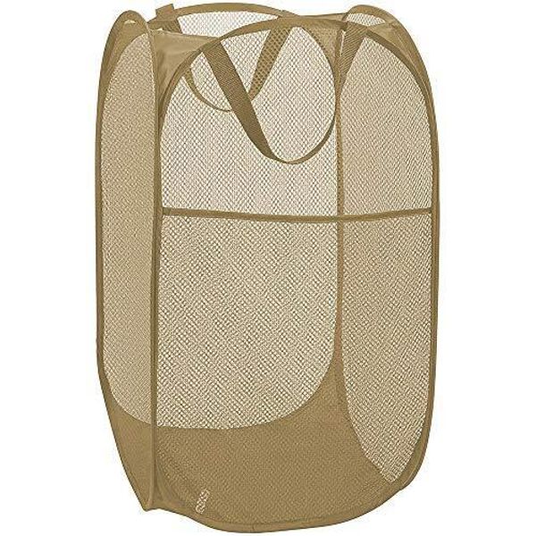 Mesh Popup Laundry Hamper, Foldable Laundry Basket Clothes Hamper Beige-single