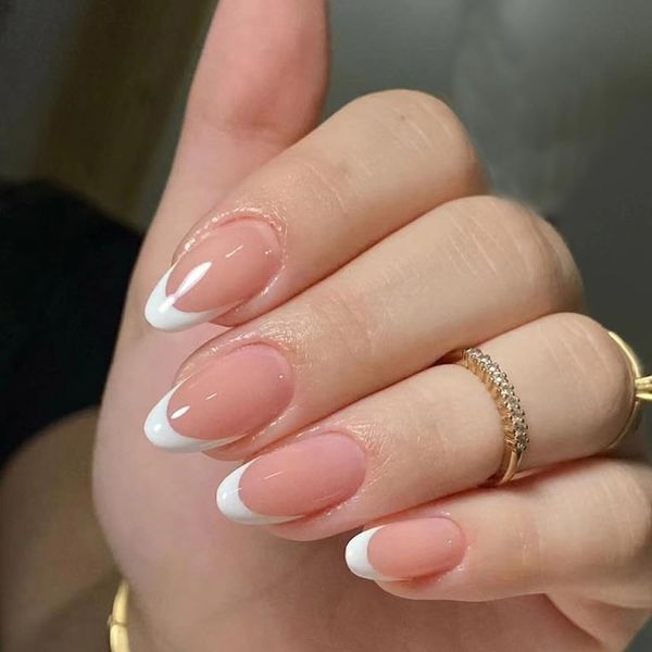 HaoTrade 30 Pcs French False Nails White Tip, Almond Press on Nails, Stick on Nail for Women Girls Nails Art, Oval Fake Nails, False Nail with Nail Glue, Removable Full Cover Acrylic Fake Nails Medium