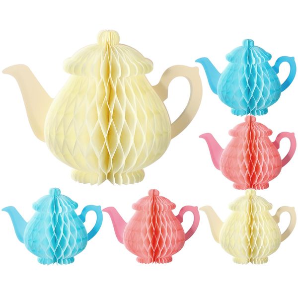 Wettarn 6 Pcs Floral Tea Party Decorations Spring Teapot Honeycomb Centerpieces for Birthday Party Princess Tea Party Table Centerpieces Decor for Summer Wedding Girls Women Baby Shower Tissue Supply