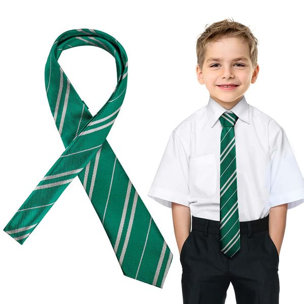 Aomig Wizard School Tie, Wizard Striped Tie for World Book Day Party Costume, School Uniform Neckties for boys and girls, Cosplay Tie for Halloween Christmas Fancy Dress Costume Accessory (Green)