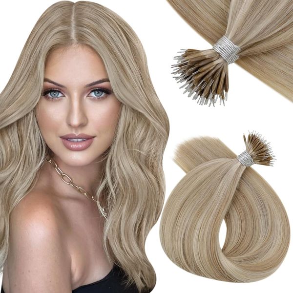 Nano Hair Extensions Real Human Hair Blonde Nano Tip Hair Extensions Pre Bonded Blonde Nano Ring Human Hair Extensions 50g 1g/s #16/22 18inch