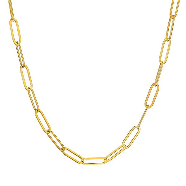 PICKBEAU 18K Gold Plated Paperclip Chain Necklace for Women 3.0MM Gold Chain Necklace, Chain Link Necklace for Men Women Unisex Multiple Length Size-18in