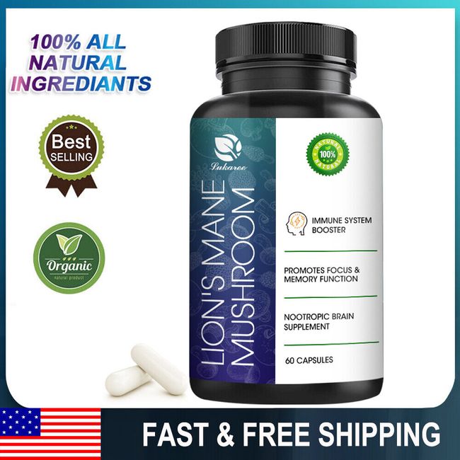 Lion's Mane Mushroom Complex Supplement Chaga,Reishi,Shiitake, Immune 60 Capsule