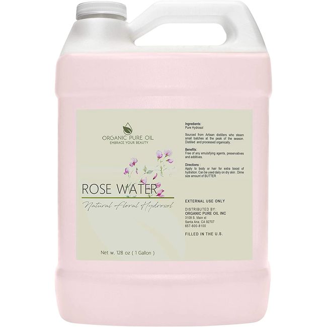 Rose Hydrosol - 128 oz - 1 Gallon - 100% Pure, Steam Distilled, All Natural, Non GMO, Alcohol Free, Bulk Hydrating Toning Cleansing Floral Water Spray Mist Toner for Face Pores Locs Hair Body - OPO